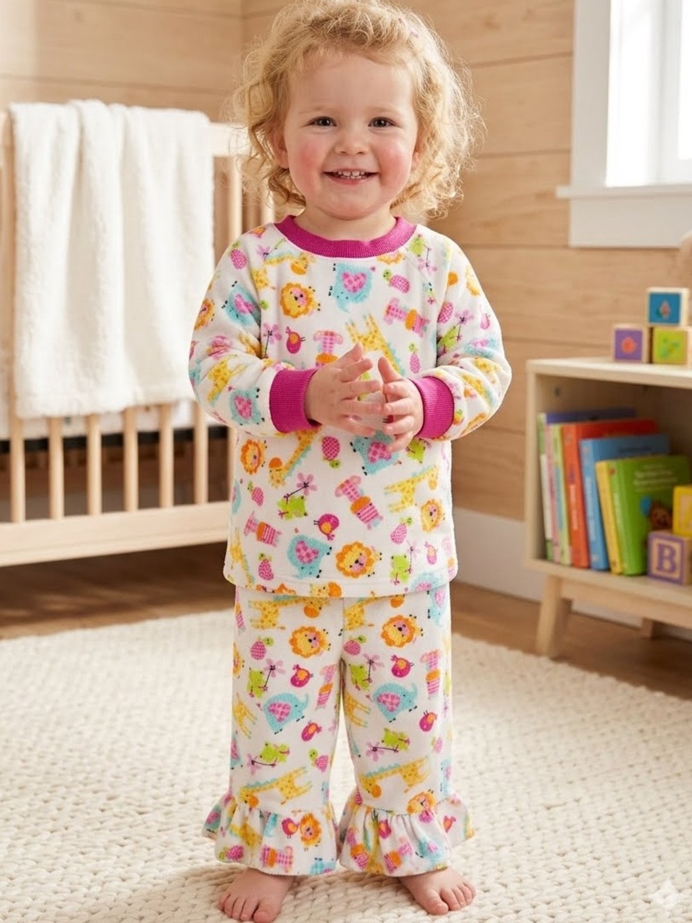 2 Piece Fleece Pajama Set – Colorful Animal Print 2T